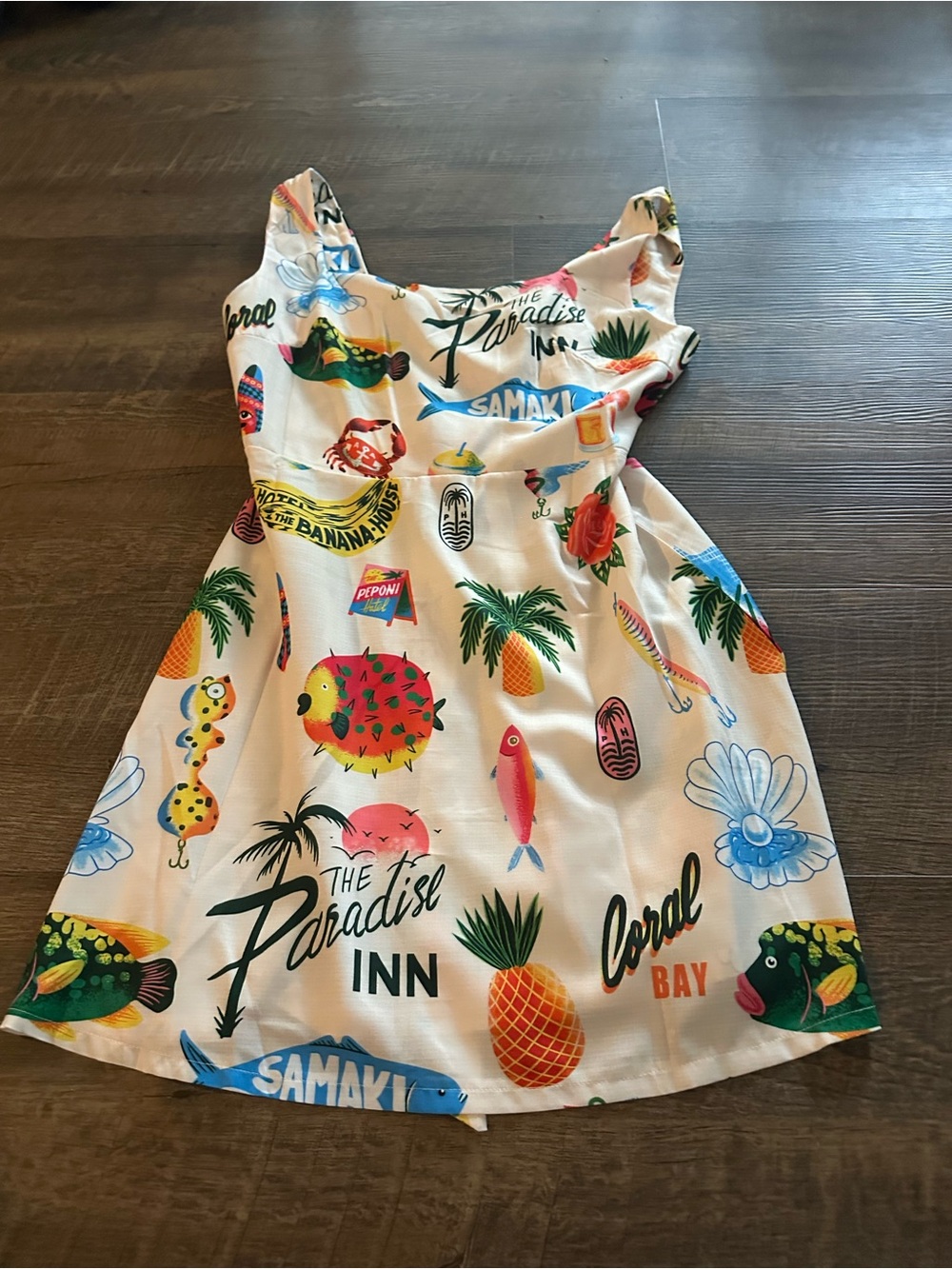 SHEIN White Tropical Print Mini Dress with Multicolor Motifs